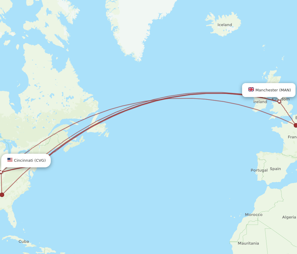 CVG-MAN flight routes