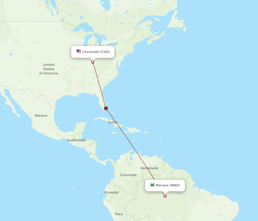 Cincinnati - Manaus route map and flight paths