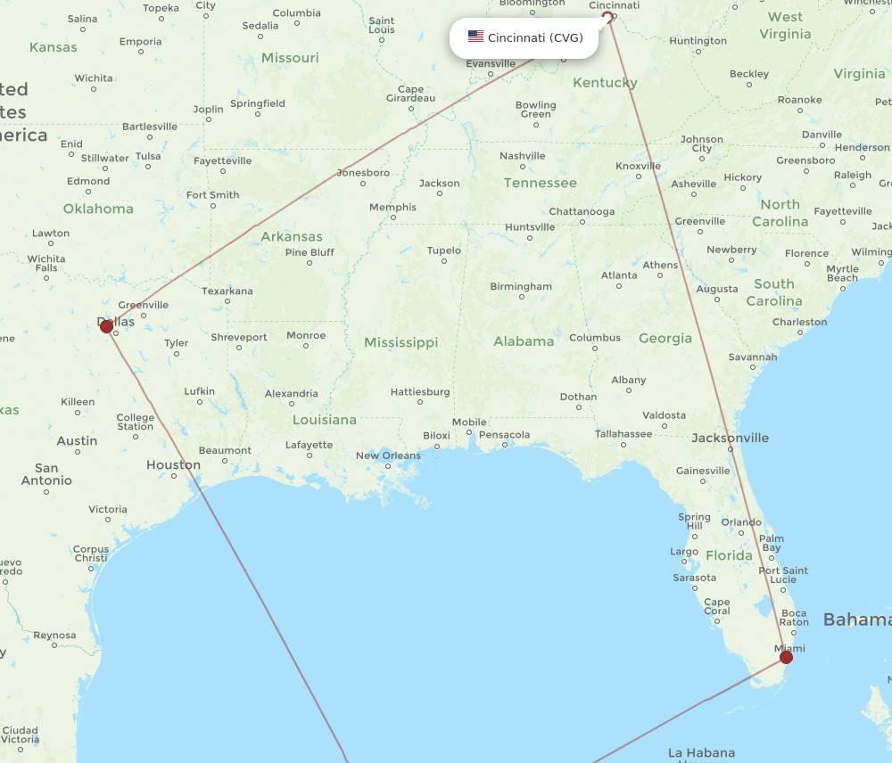CVG-MID flight routes
