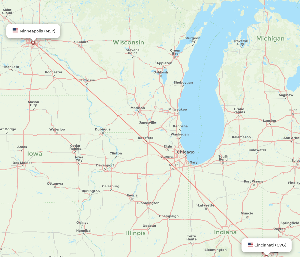 CVG-MSP flight routes