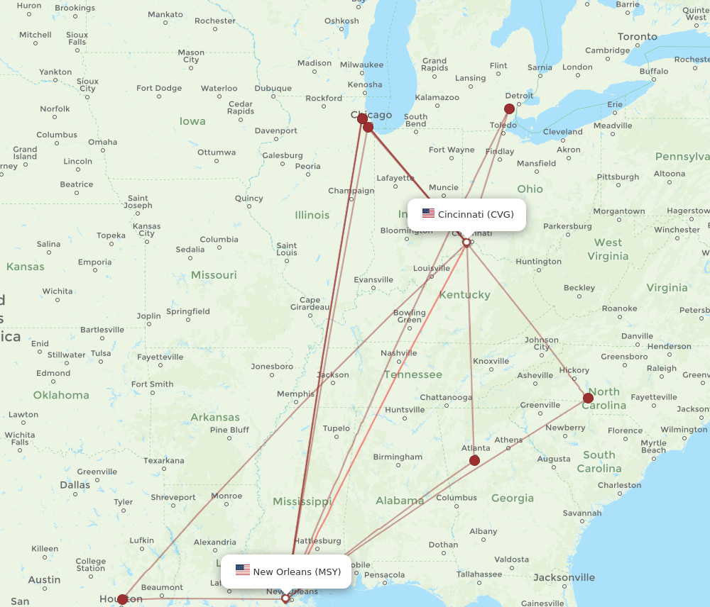 CVG-MSY flight routes