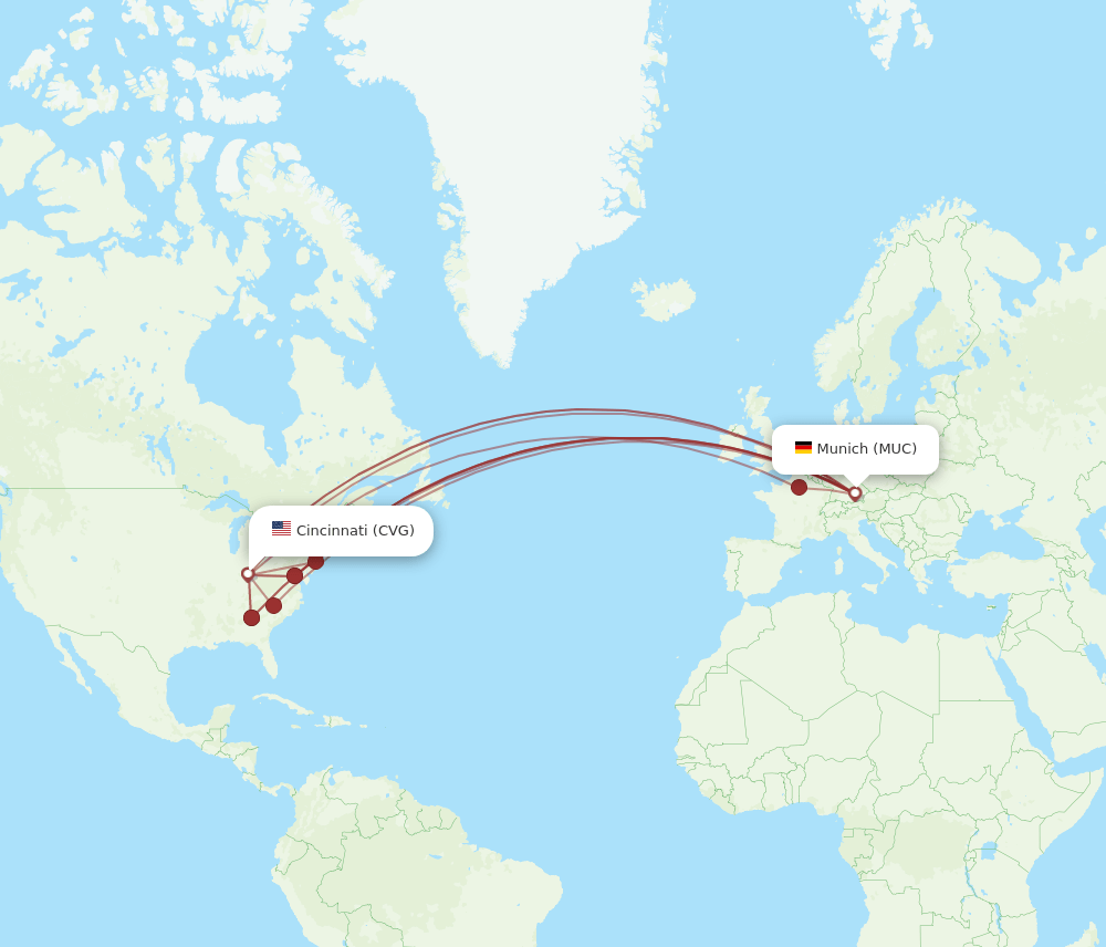 CVG to MUC flights and routes map