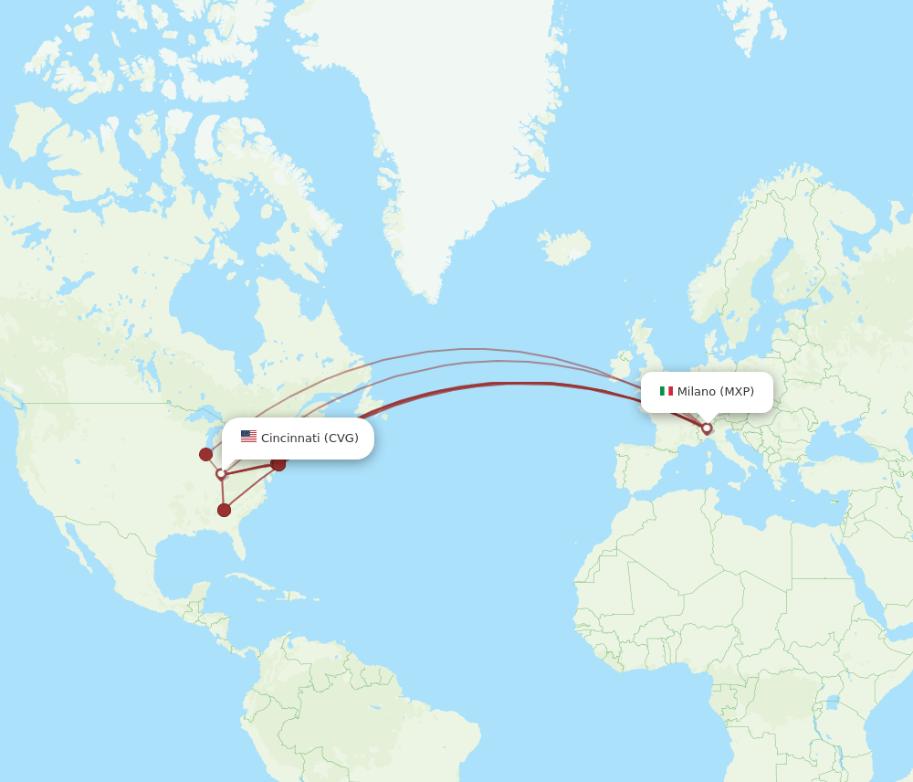 CVG-MXP flight routes