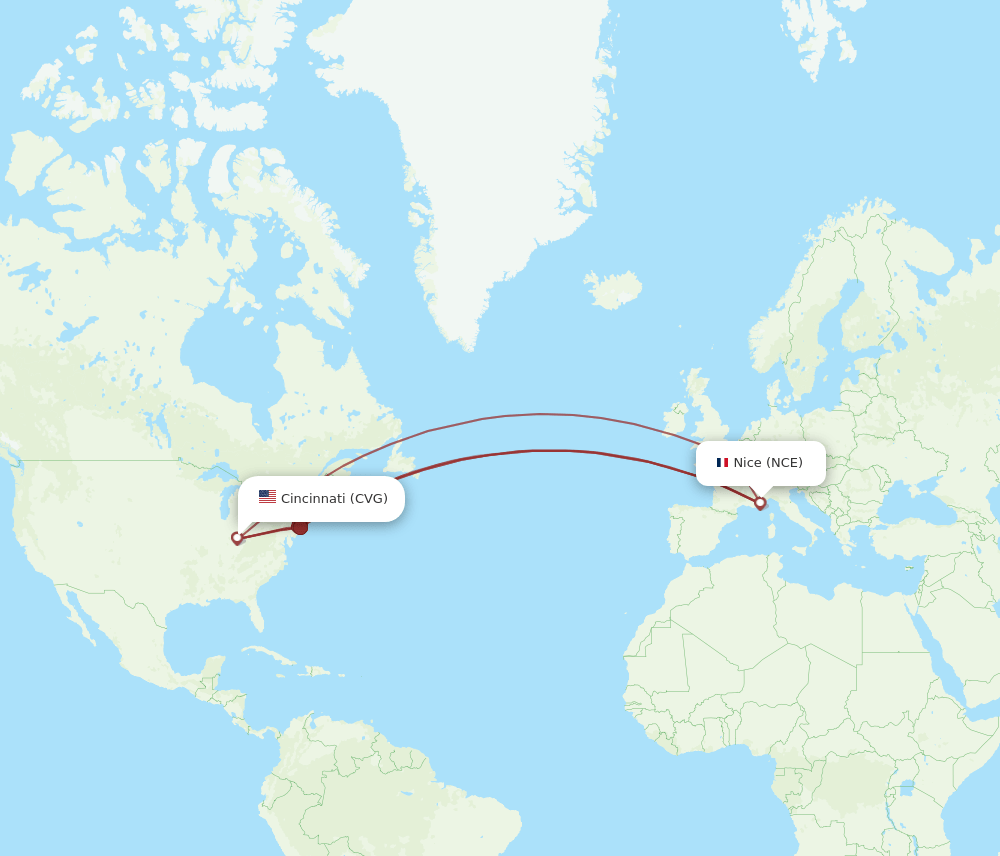 CVG-NCE flight routes