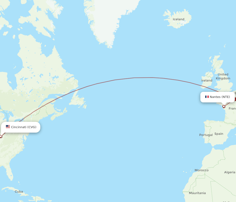 CVG-NTE flight routes
