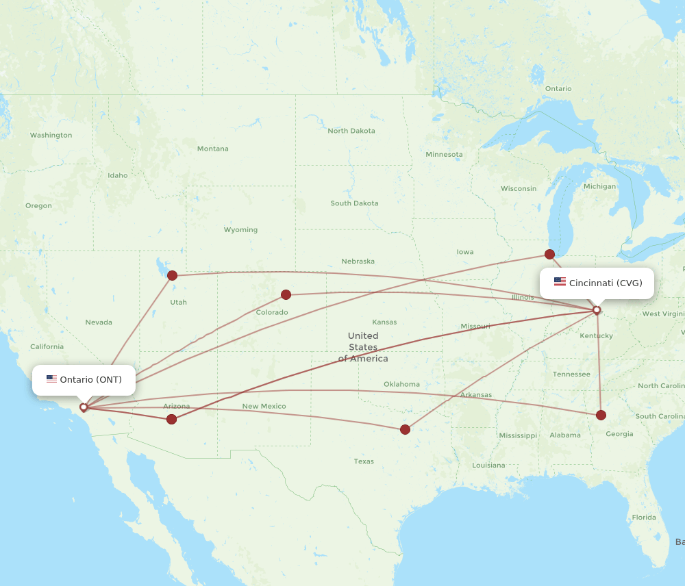 CVG to ONT flights and routes map