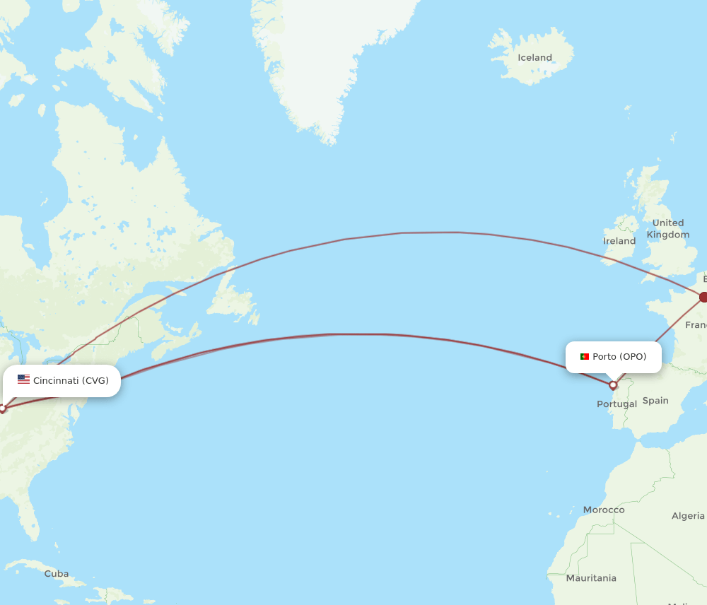 CVG-OPO flight routes