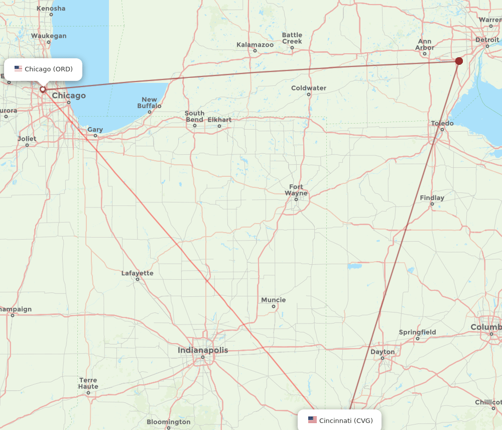 CVG-ORD flight routes