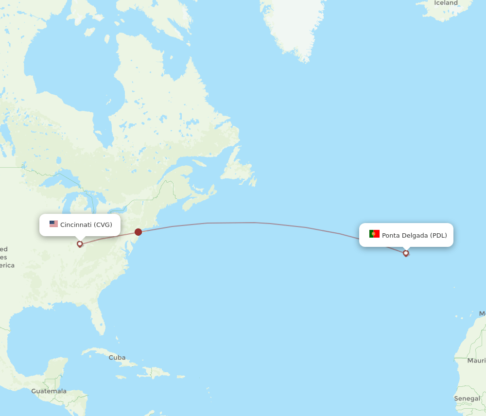 CVG to PDL flights and routes map