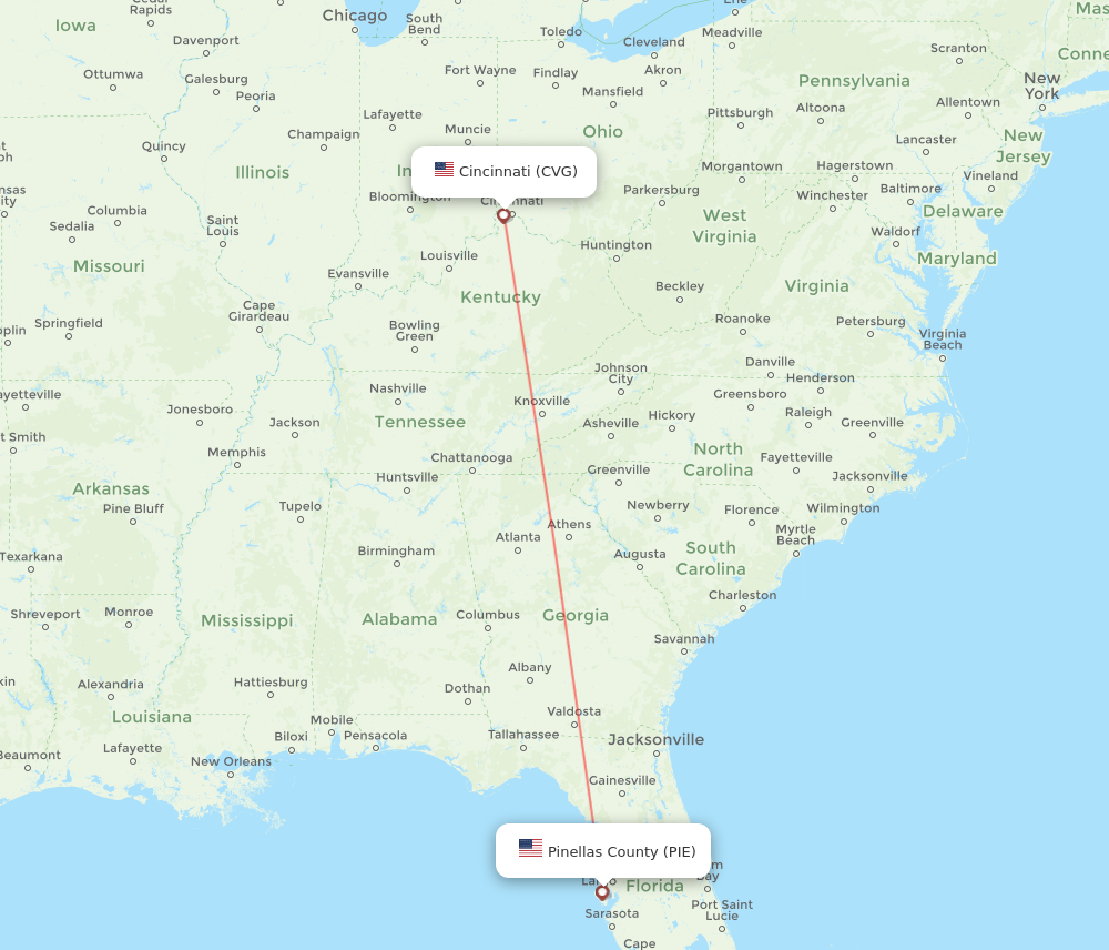 CVG to PIE flights and routes map