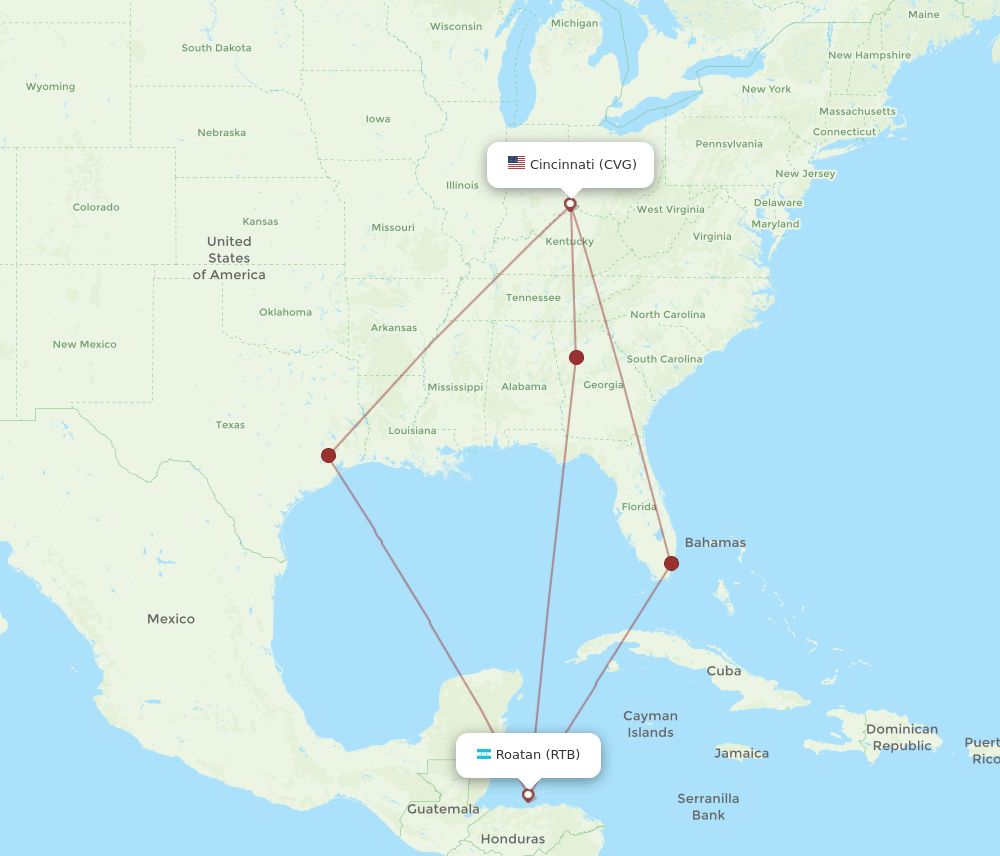 CVG-RTB flight routes