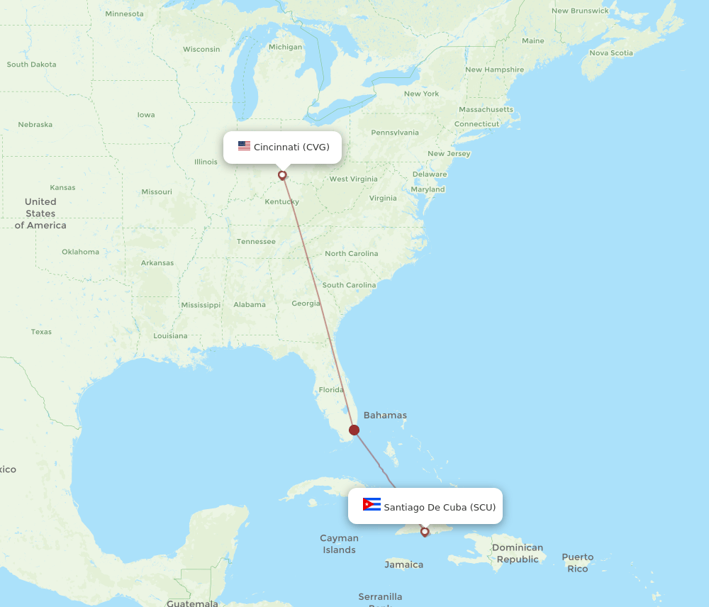 Cincinnati - Santiago route map and flight paths