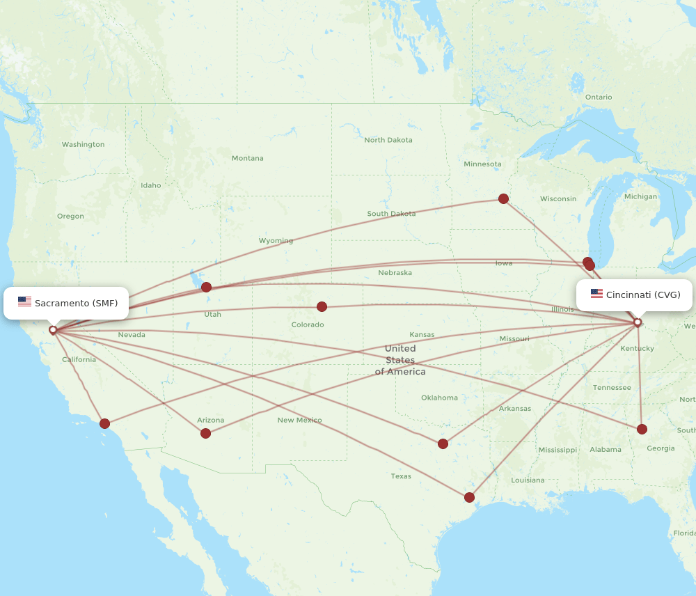 CVG to SMF flights and routes map