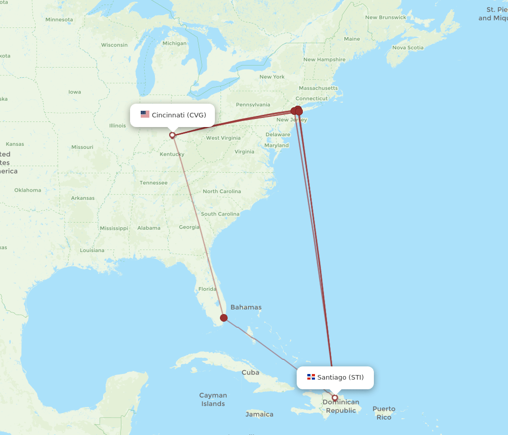 CVG to STI flights and routes map