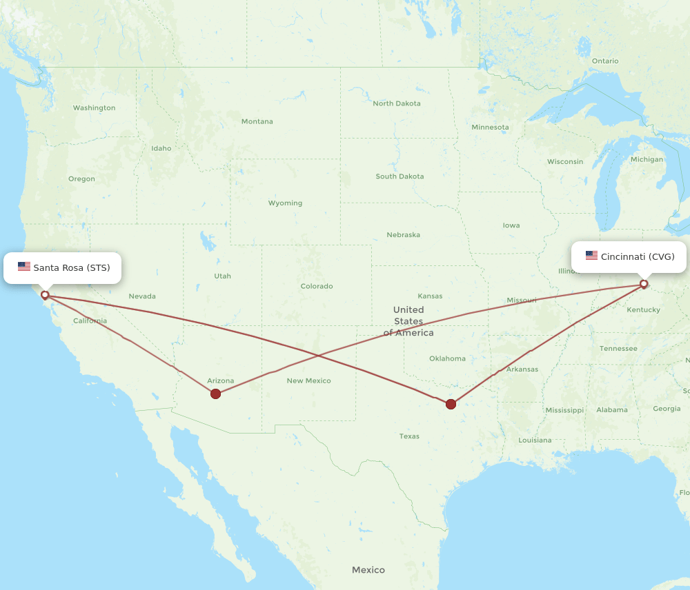 CVG to STS flights and routes map