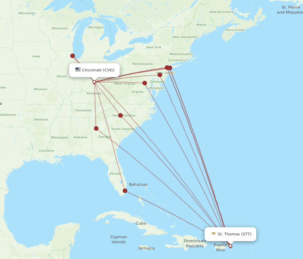 CVG-STT flight routes