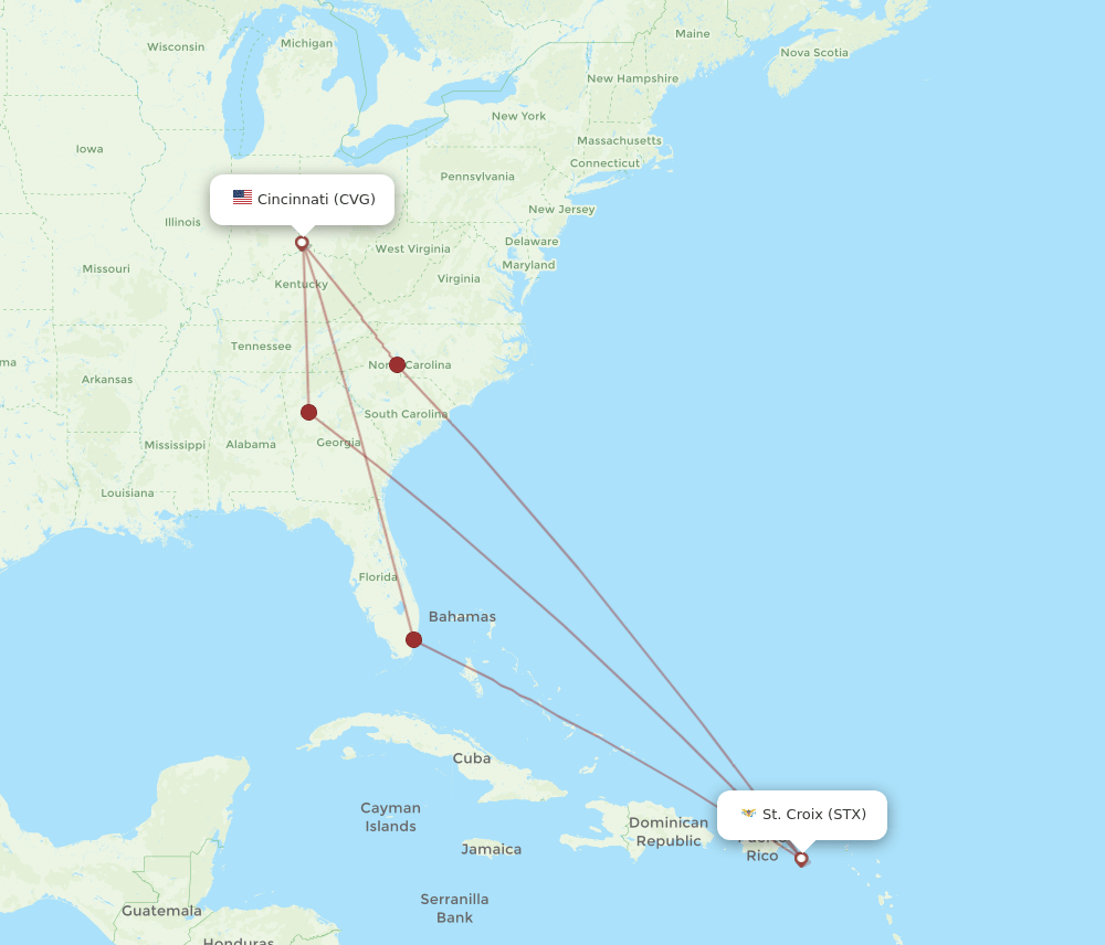 CVG-STX flight routes