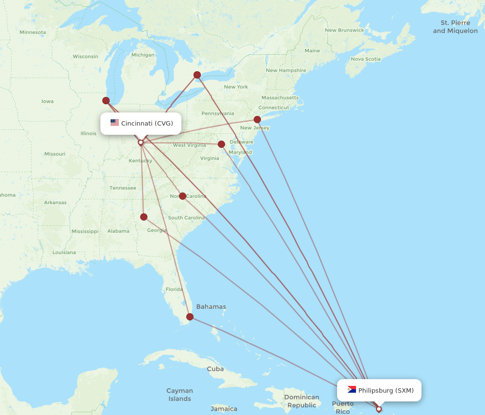 CVG-SXM flight routes