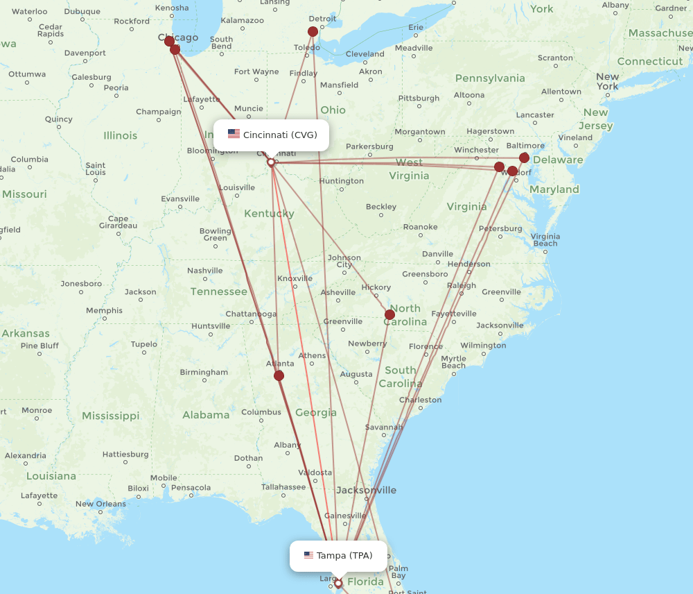 CVG-TPA flight routes