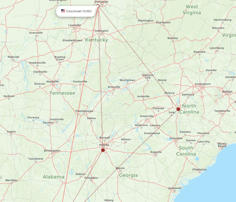 CVG to VPS flights and routes map