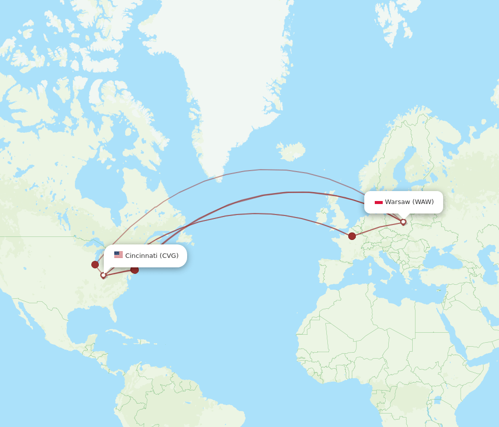 CVG-WAW flight routes