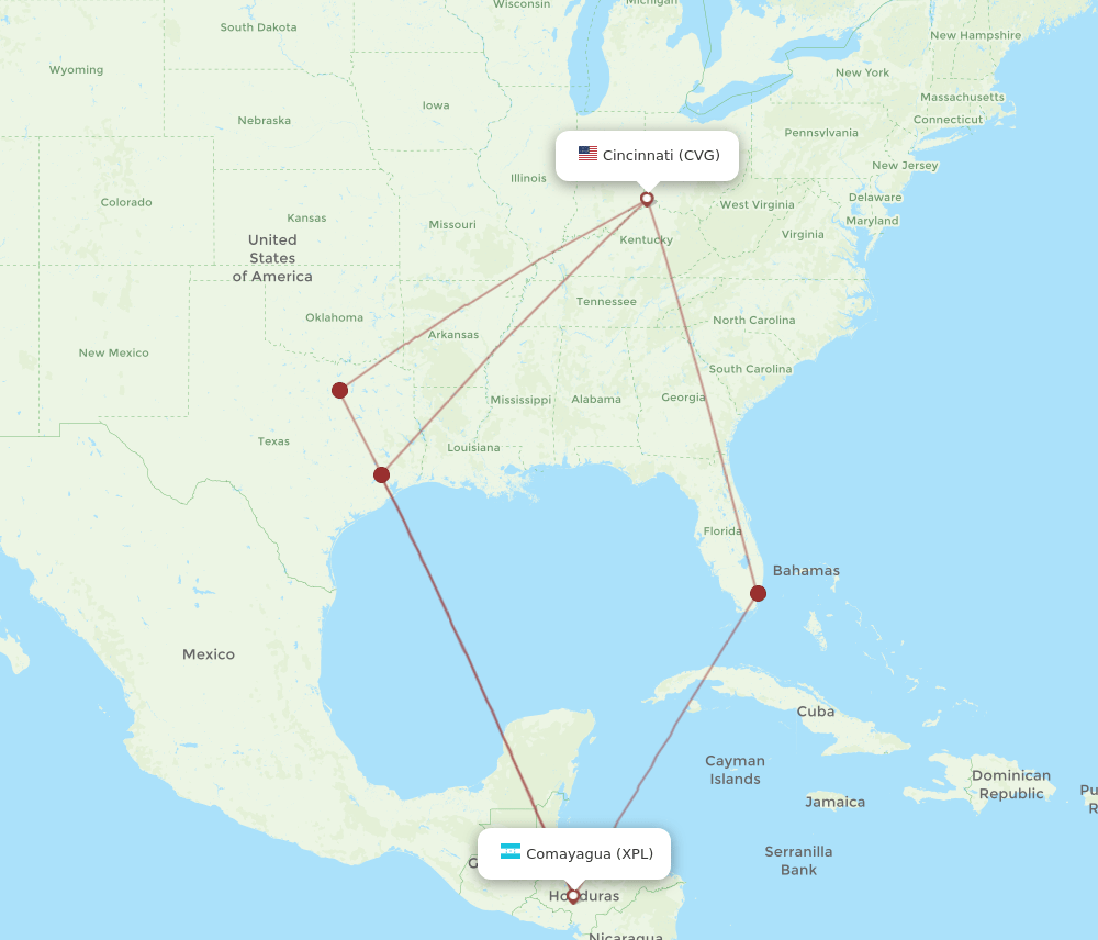 CVG-XPL flight routes