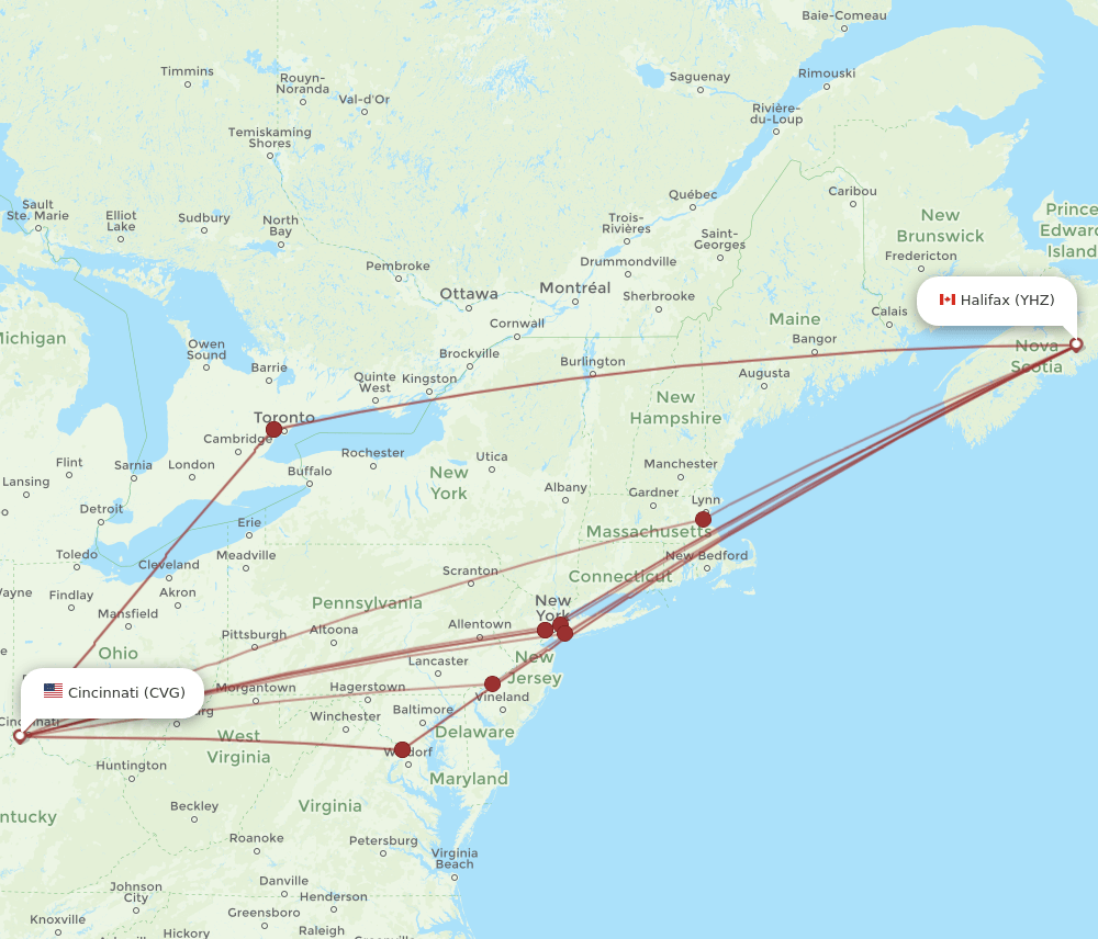 CVG-YHZ flight routes