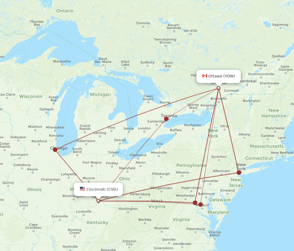 CVG-YOW flight routes