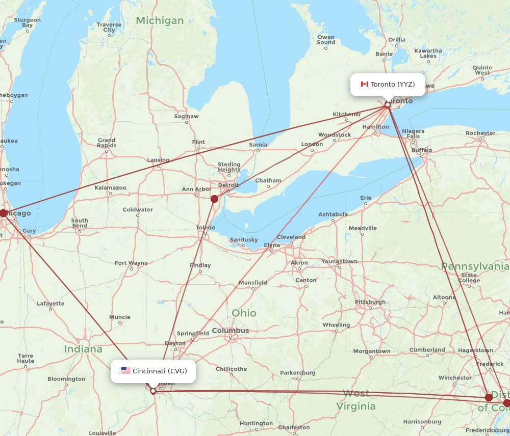 CVG-YYZ flight routes
