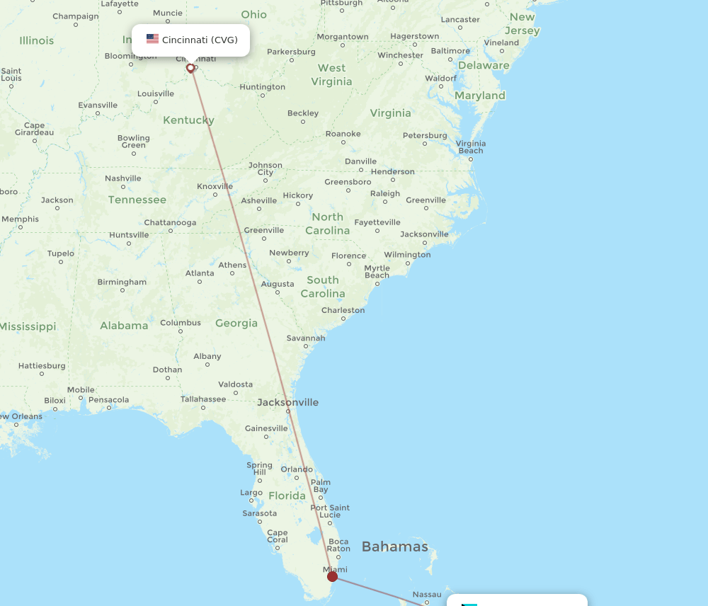 CVG-ZSA flight routes