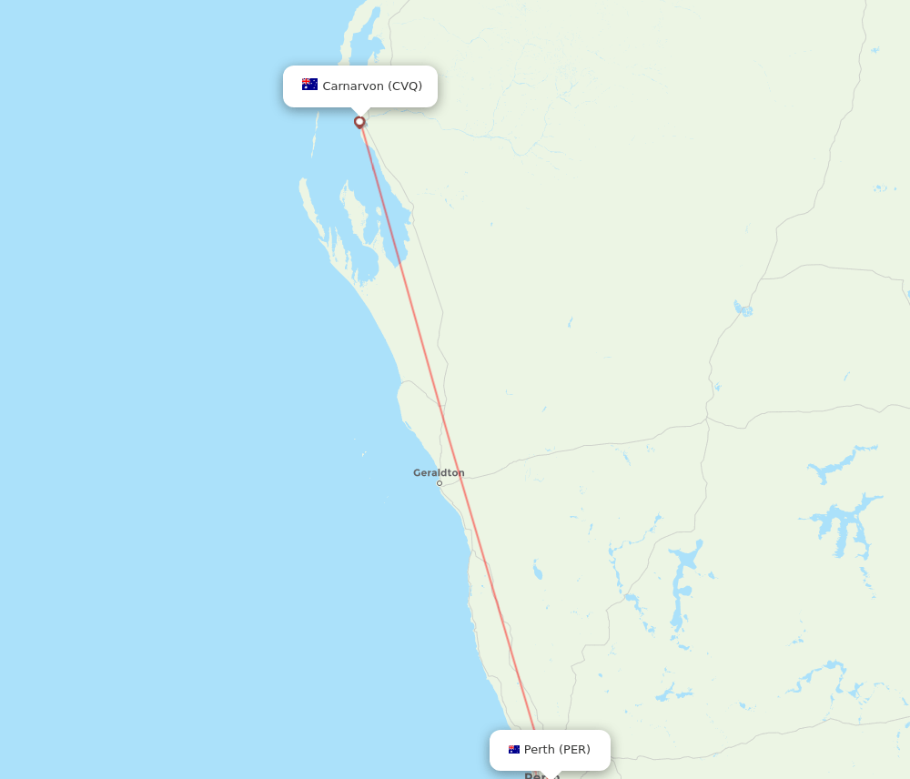 Carnarvon - Perth route map and flight paths