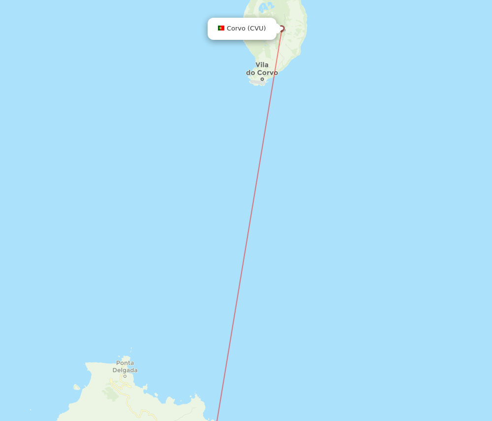 Corvo Island (Azores) - Flores Island (Azores) route map and flight paths