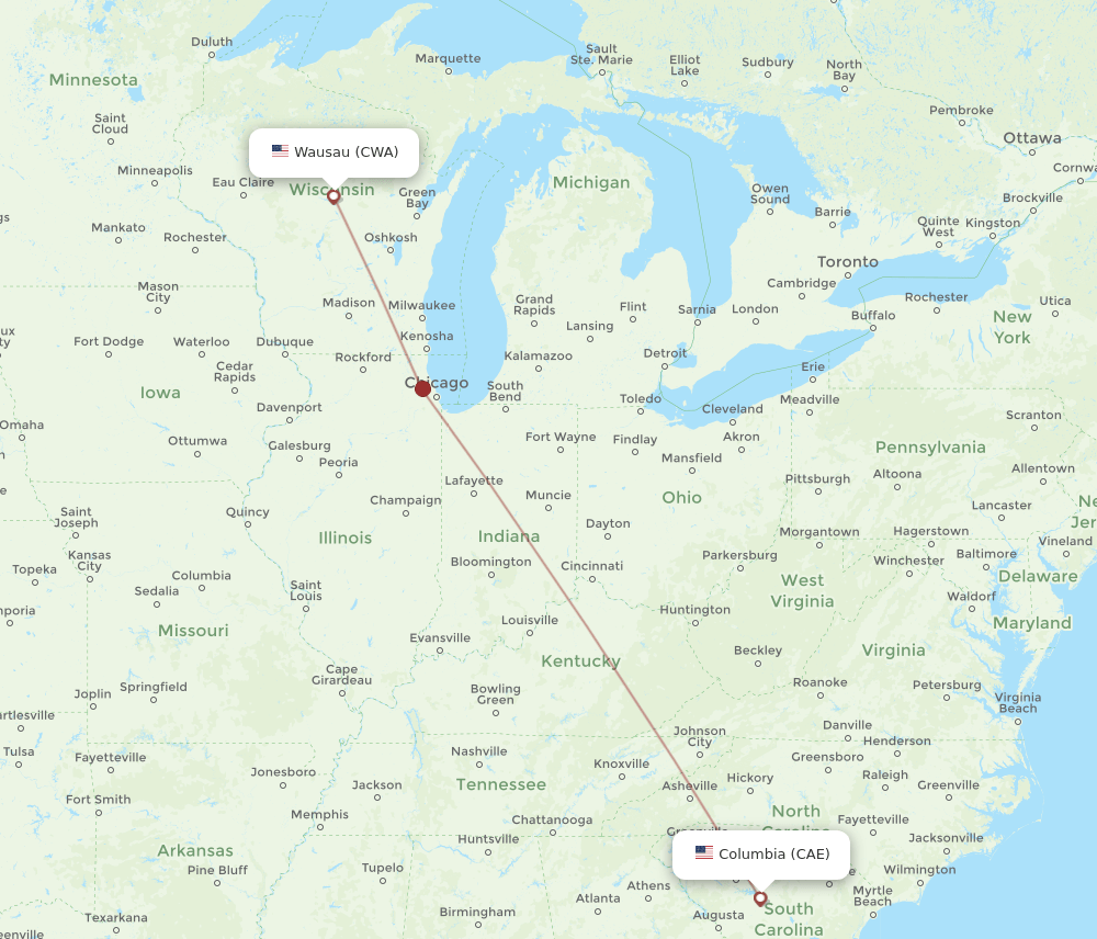 CWA to CAE flights and routes map