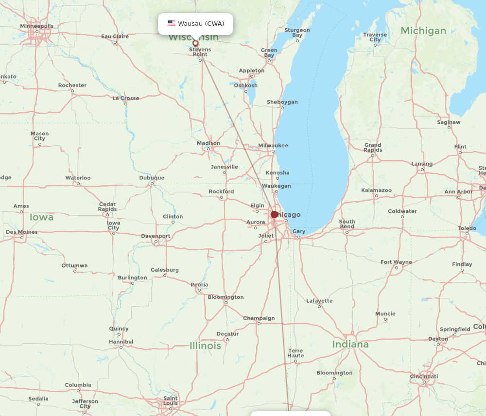 CWA-EVV flight routes
