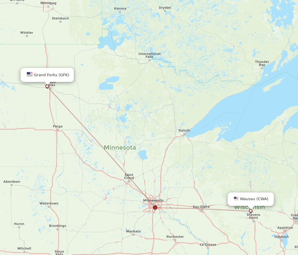 CWA-GFK flight routes