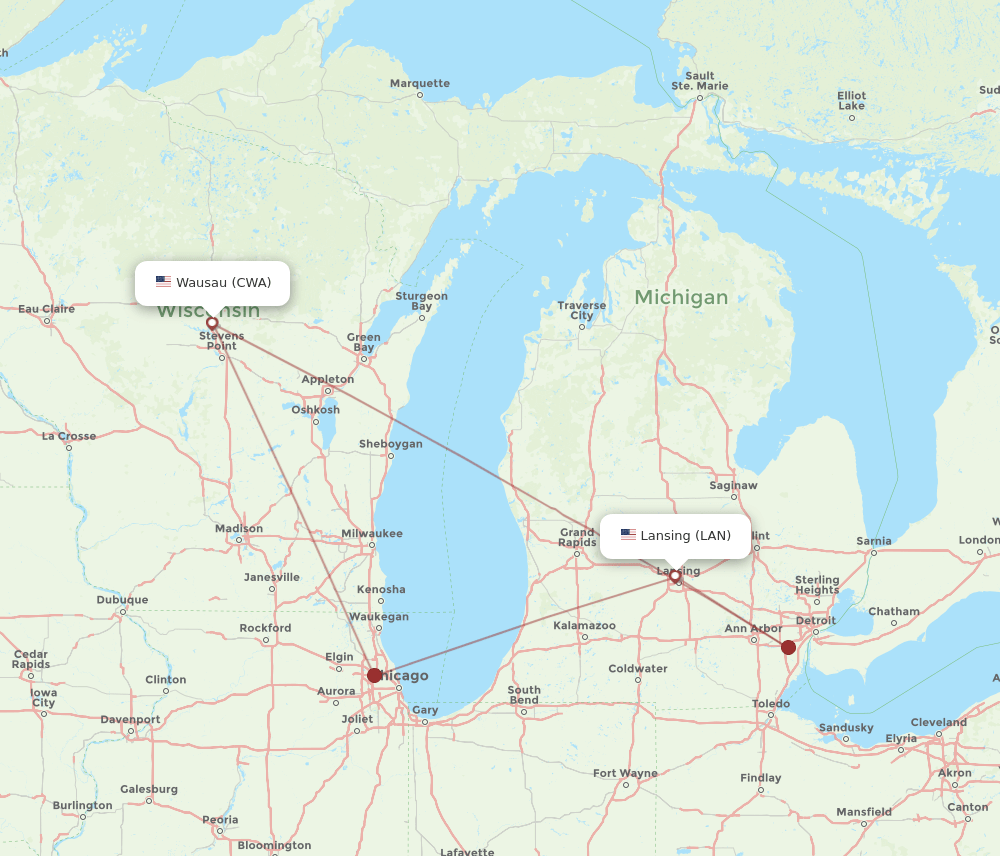 CWA-LAN flight routes