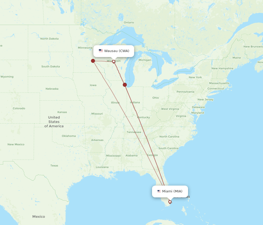 CWA-MIA flight routes