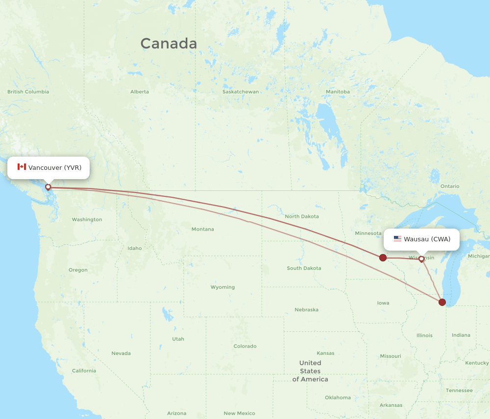 CWA-YVR flight routes