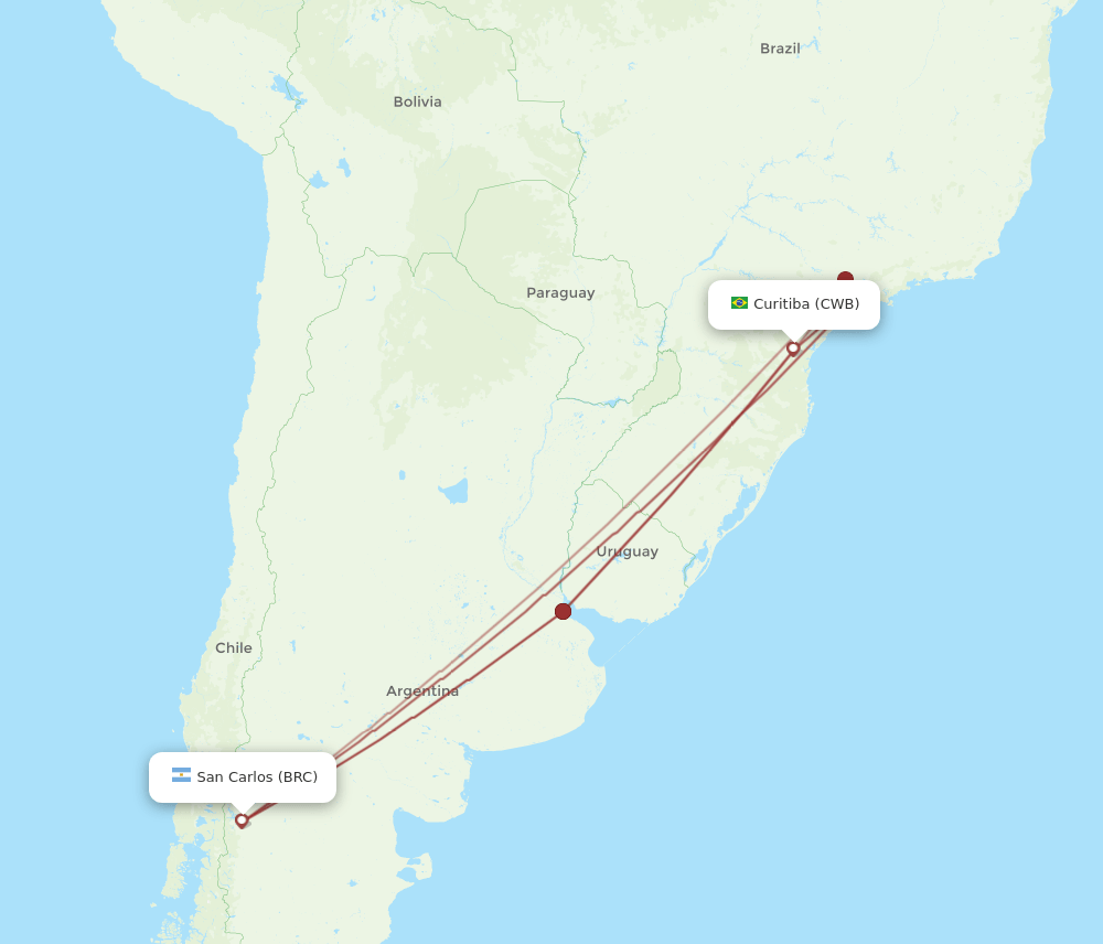 CWB to BRC flights and routes map