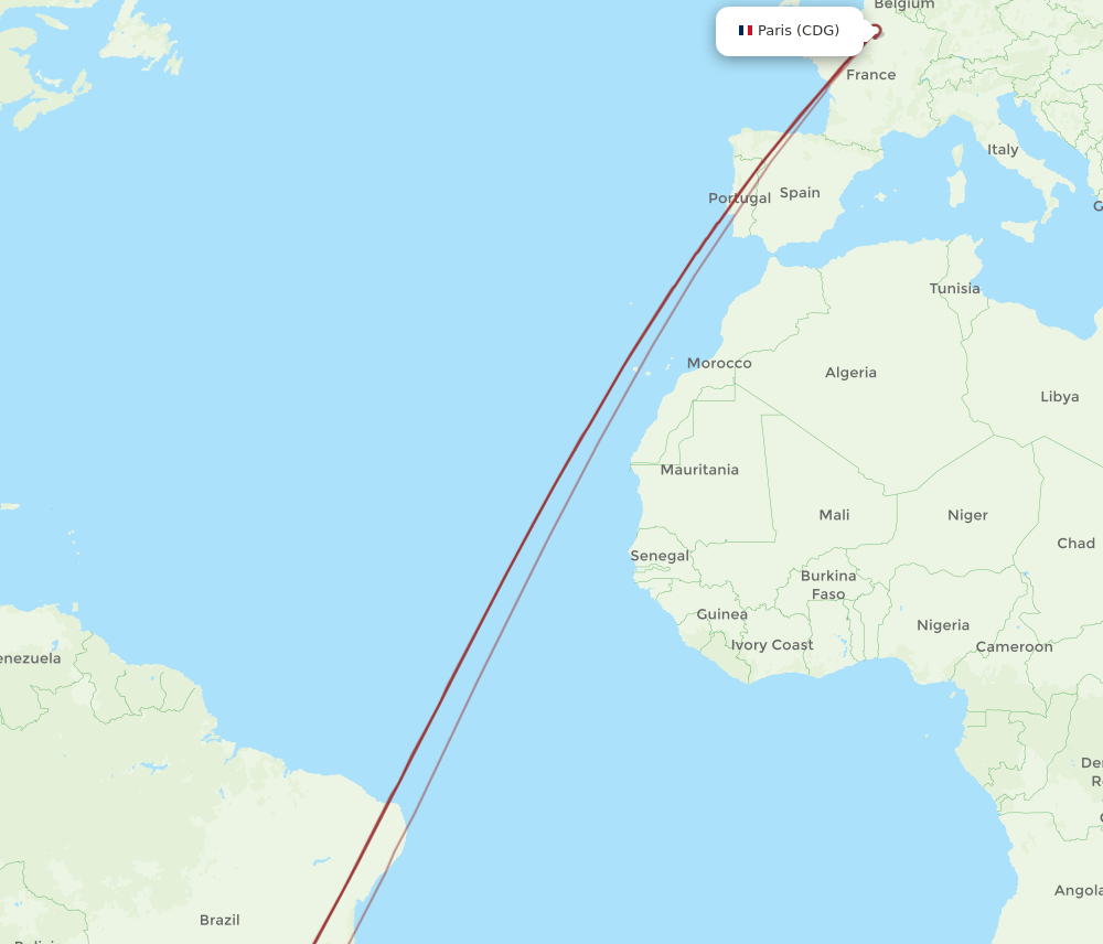 CWB to CDG flights and routes map