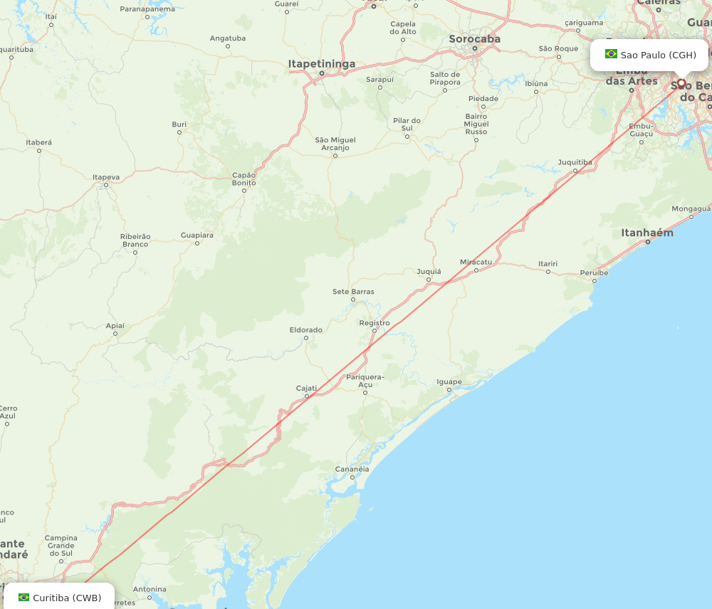 Curitiba - Sao Paulo route map and flight paths