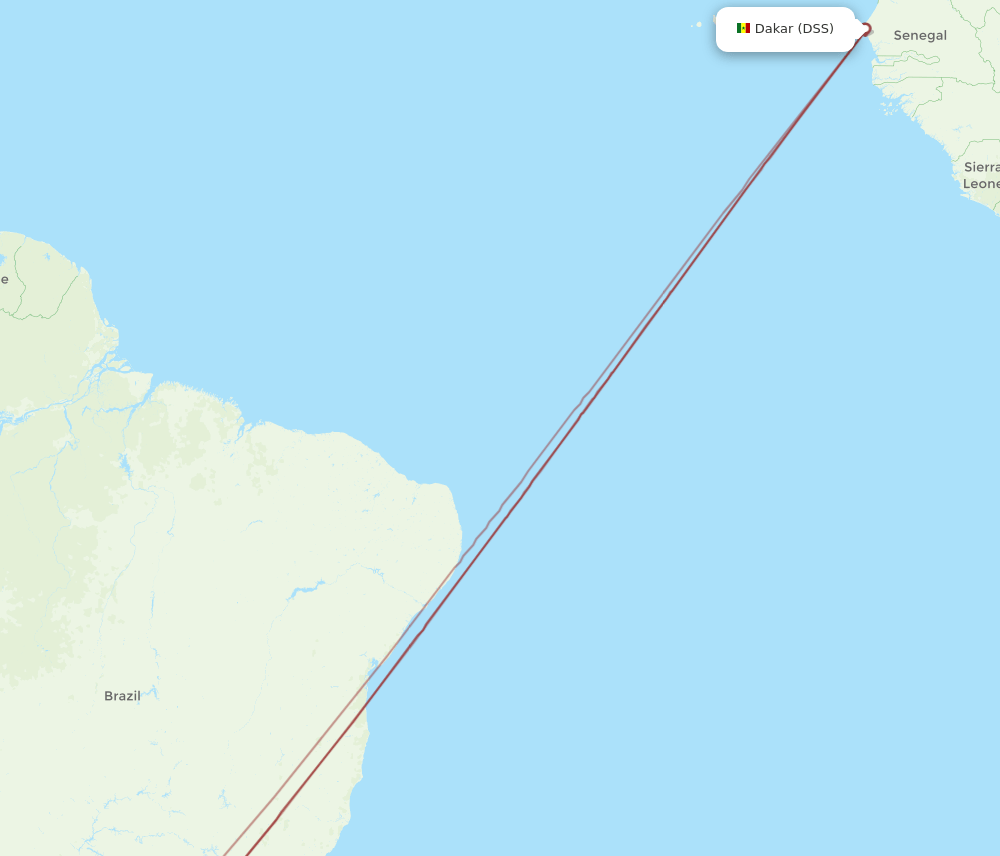 Curitiba - Dakar route map and flight paths