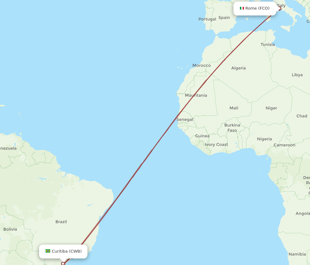 CWB to FCO flights and routes map