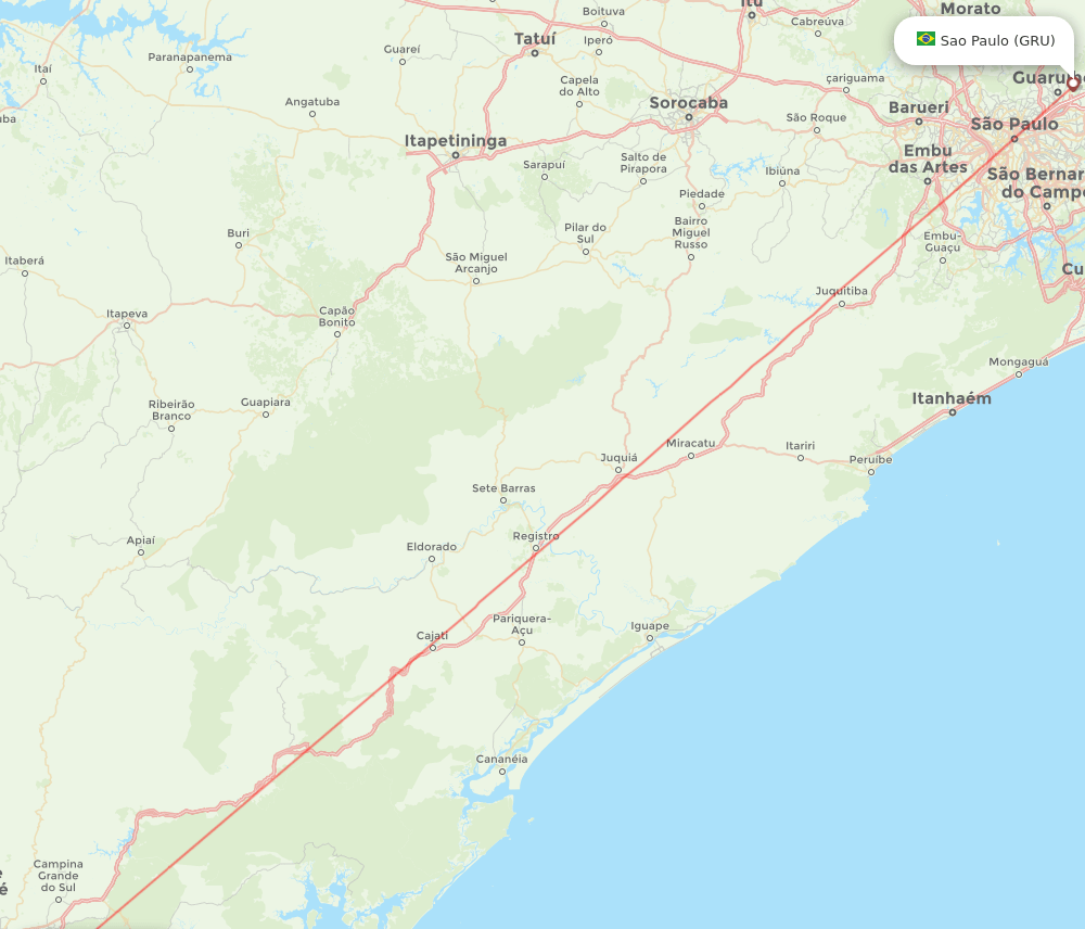 CWB to GRU flights and routes map