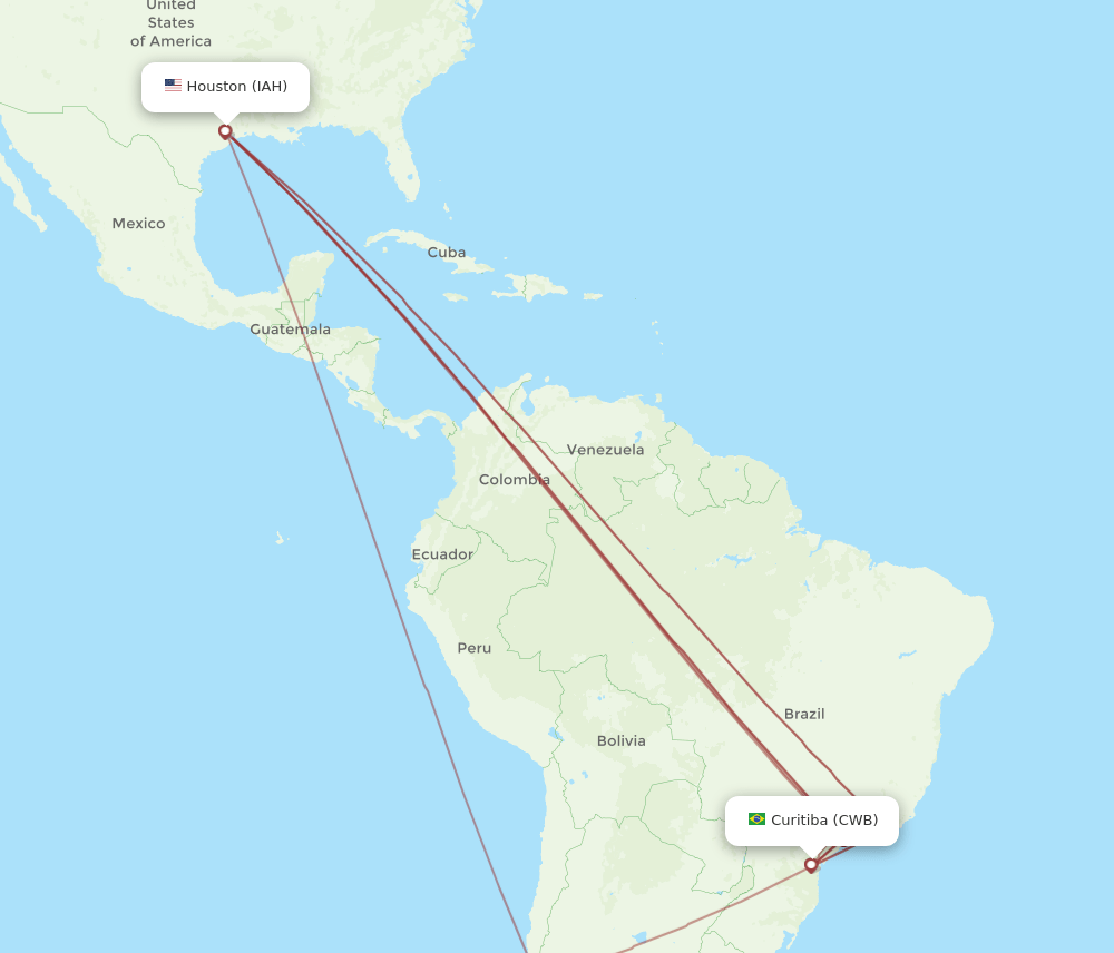 CWB to IAH flights and routes map