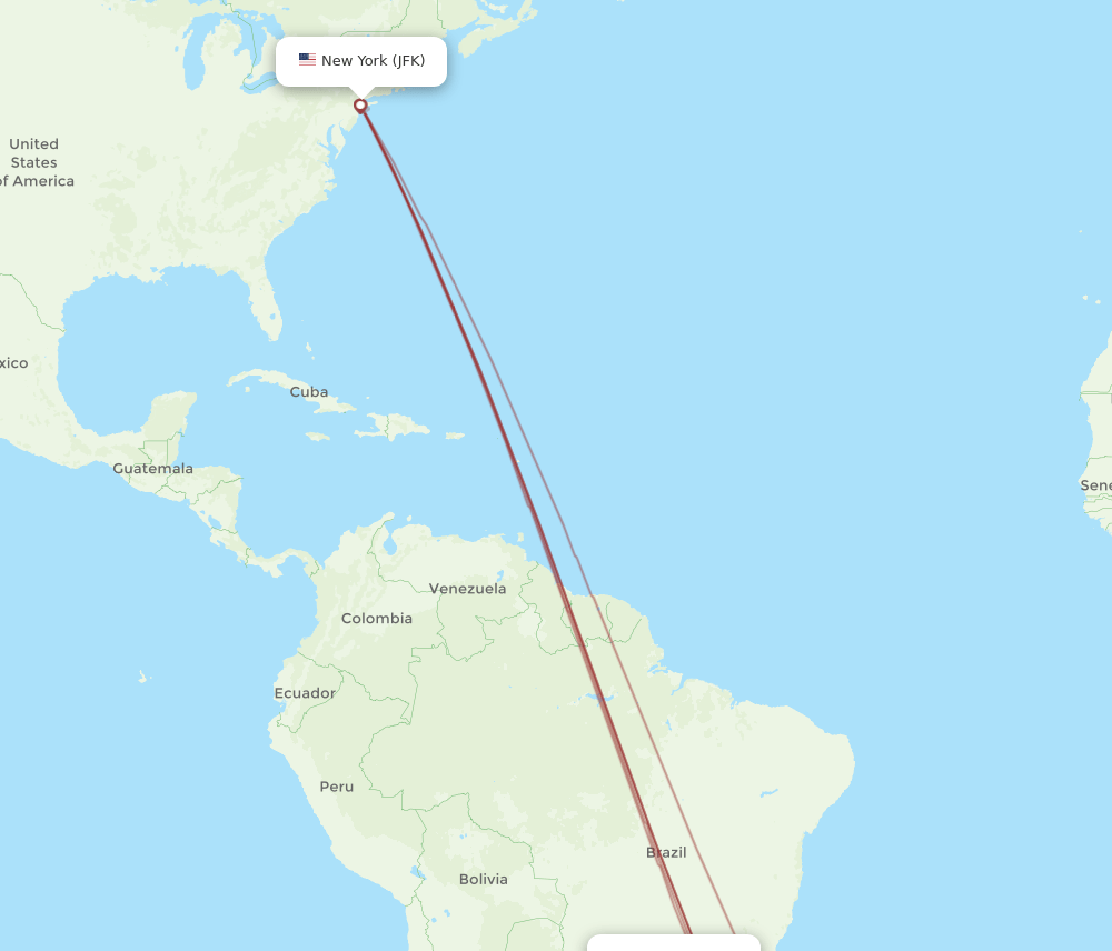 CWB to JFK flights and routes map