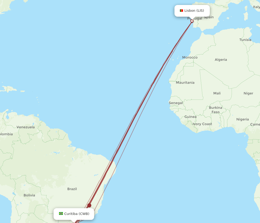 CWB-LIS flight routes