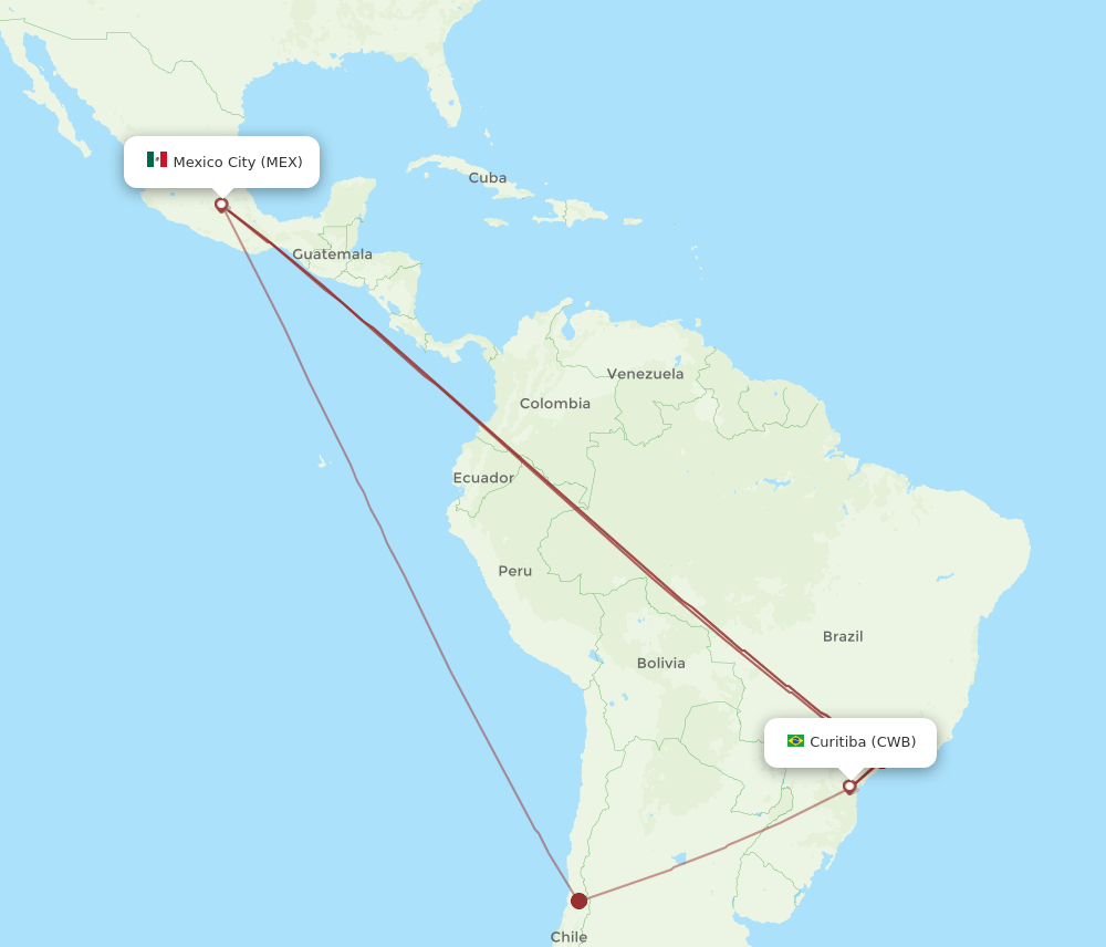 CWB-MEX flight routes