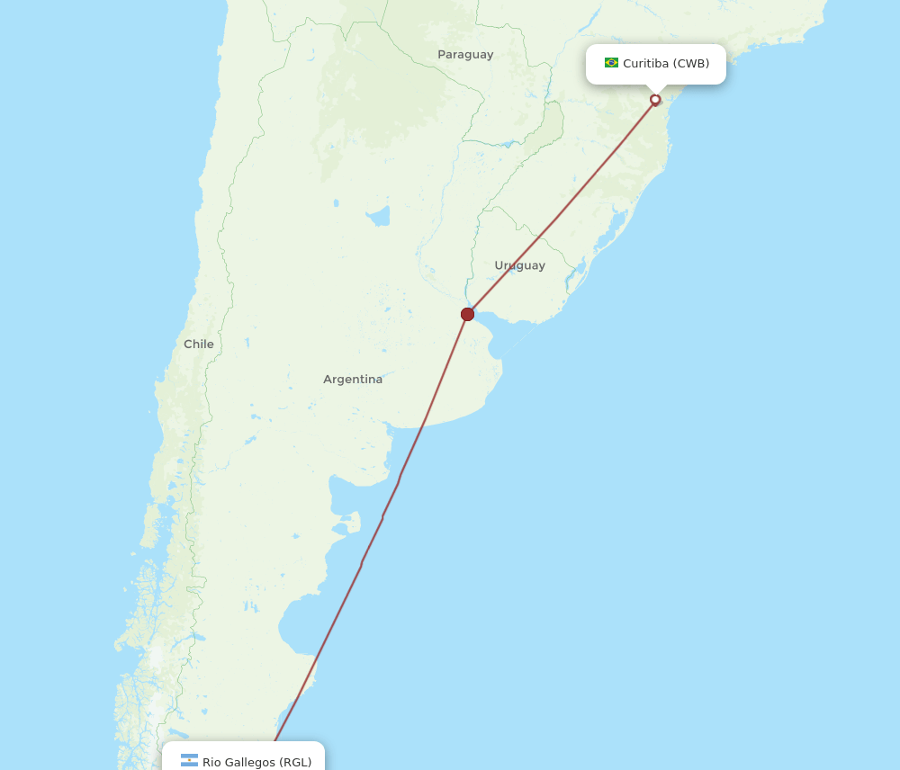 Rio Gallegos - Curitiba route map and flight paths