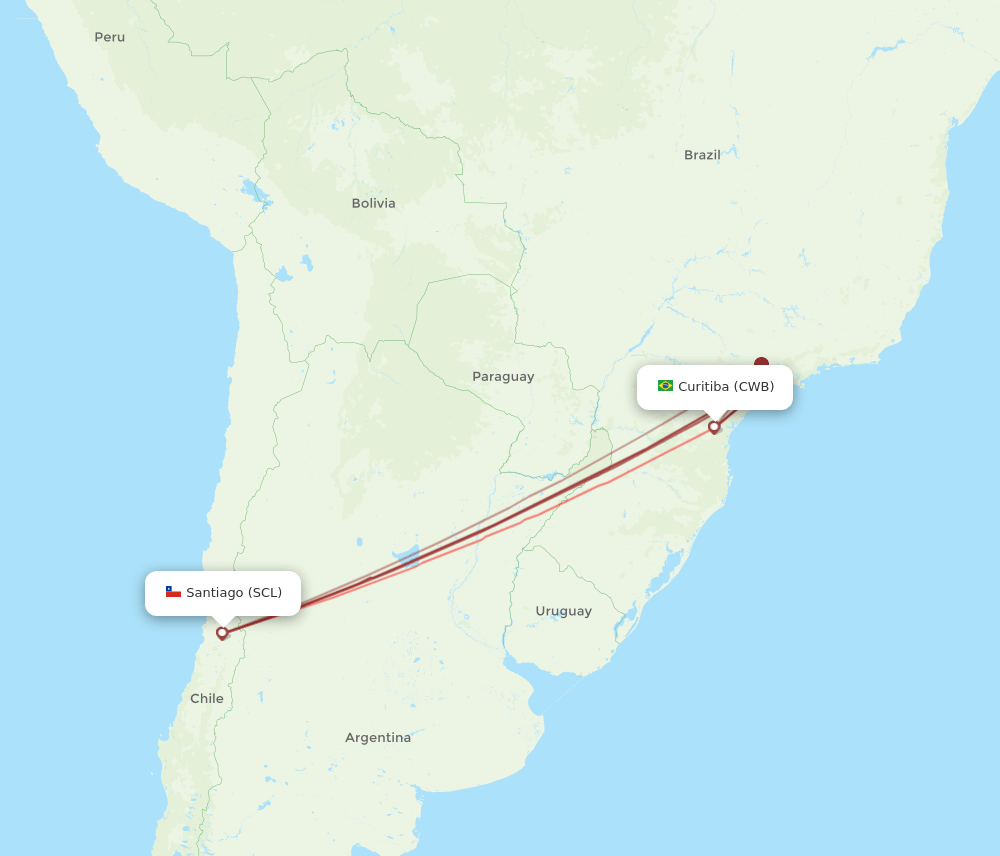 CWB to SCL flights and routes map